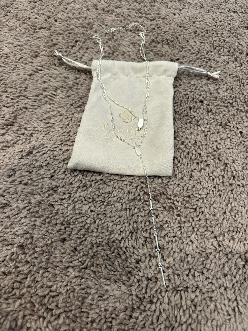 Kendra Scott Silver Double-Layer Lariat Necklace - Picture 1 of 2